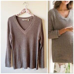 SOFT SURROUNDINGS Open Knit Oversized Boyfriend V-Neck Sweater! Medium Gray